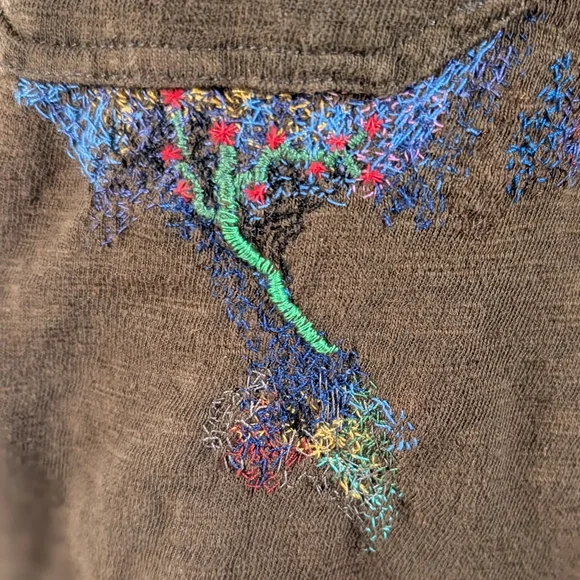 Converse One Star Brown Pullover Upycled with Multicolor Embroidery Size M - Picture 7 of 11